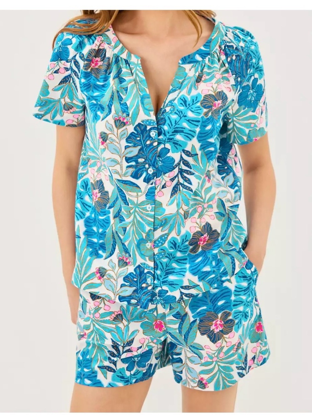Lilly Pulitzer PJ bottoms Blue Floral Print -L